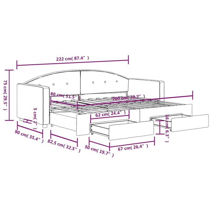 Pat de zi cu extensie și sertare verde închis 80x200 cm catifea WALTI
