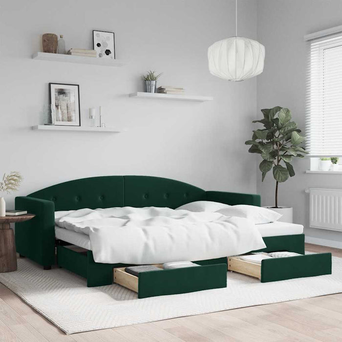 Pat de zi cu extensie și sertare verde închis 80x200 cm catifea WALTI