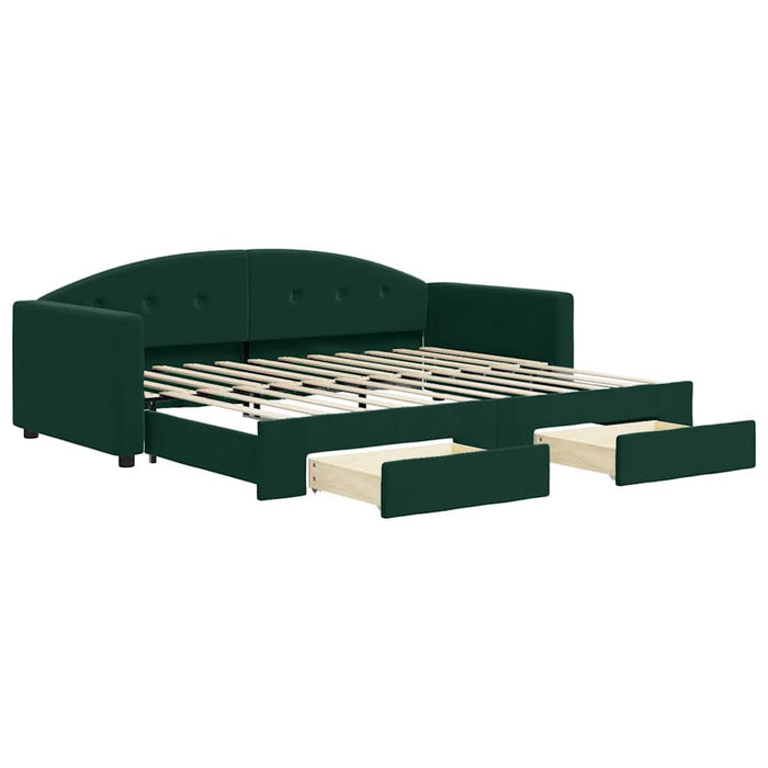Pat de zi cu extensie și sertare verde închis 90x200 cm catifea - WALTI WALTI