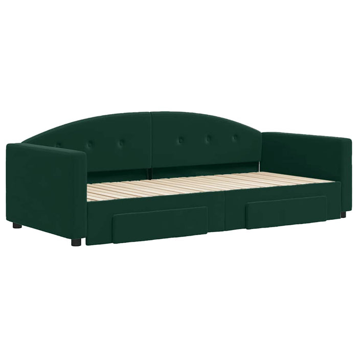 Pat de zi cu extensie și sertare verde închis 90x200 cm catifea - WALTI WALTI