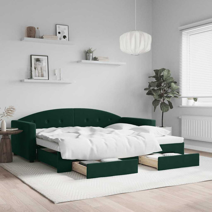 Pat de zi cu extensie și sertare verde închis 90x200 cm catifea - WALTI WALTI