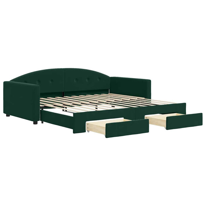 Pat de zi cu extensie și sertare verde închis 100x200cm catifea - WALTI WALTI