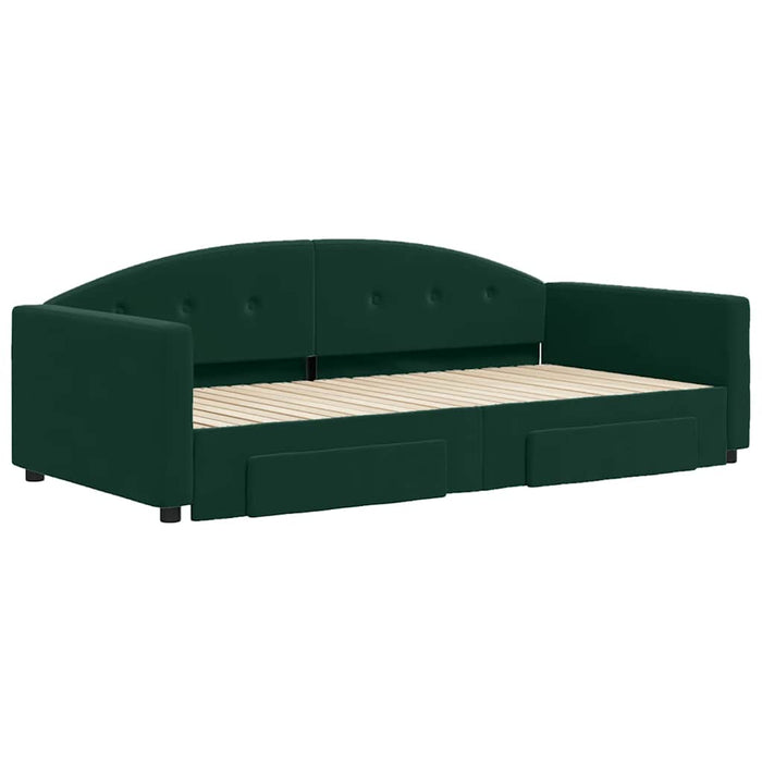 Pat de zi cu extensie și sertare verde închis 100x200cm catifea - WALTI WALTI