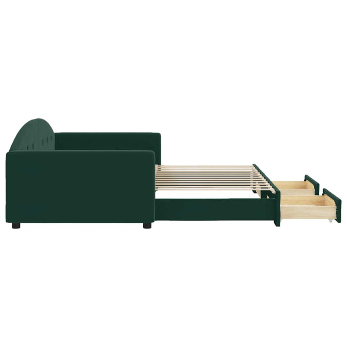 Pat de zi cu extensie și sertare verde închis 100x200cm catifea - WALTI WALTI