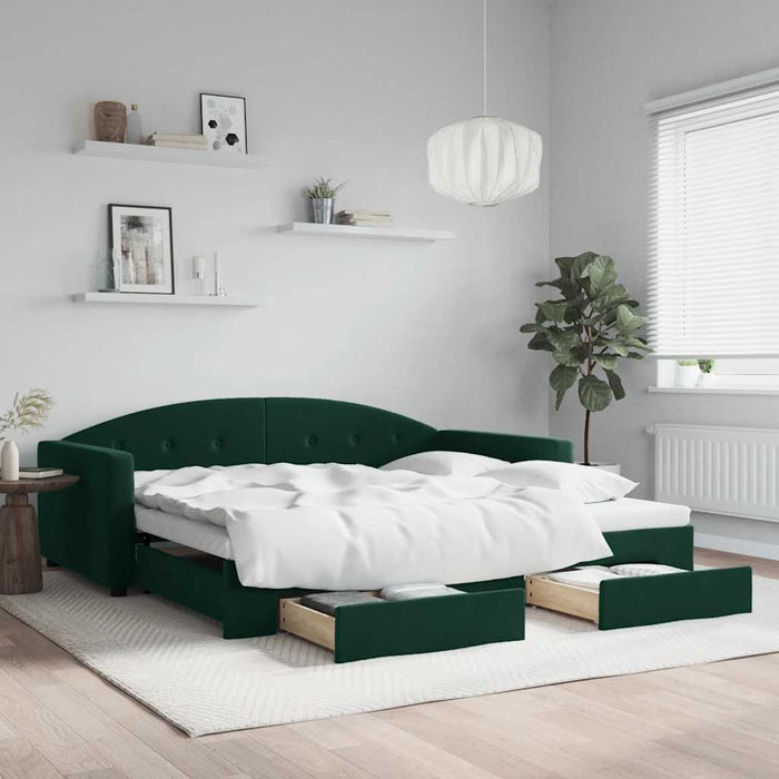 Pat de zi cu extensie și sertare verde închis 100x200cm catifea - WALTI WALTI