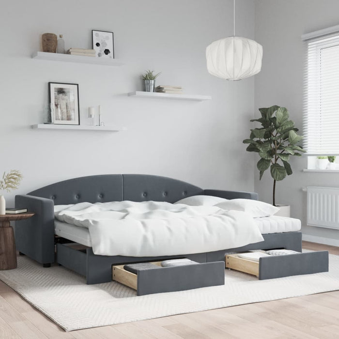 Pat de zi cu extensie și sertare gri închis 80x200 cm catifea - WALTI WALTI