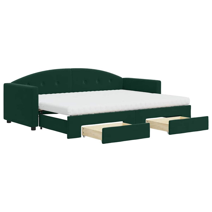 Pat de zi cu extensie și sertare verde închis 80x200 cm catifea WALTI