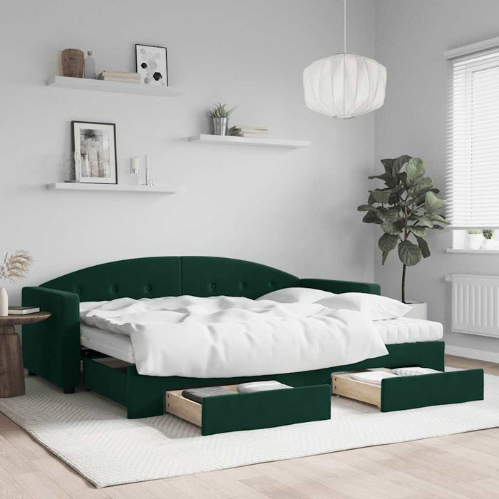 Pat de zi cu extensie și sertare verde închis 80x200 cm catifea WALTI