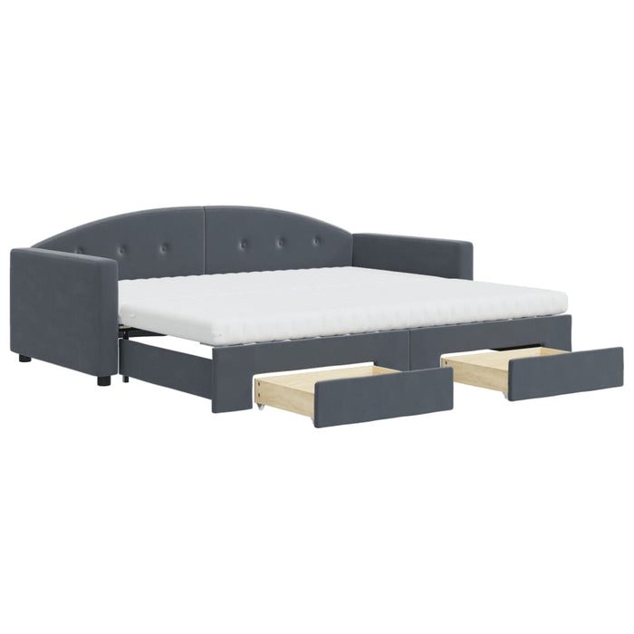 Pat de zi cu extensie și sertare gri închis 90x200 cm catifea - WALTI WALTI