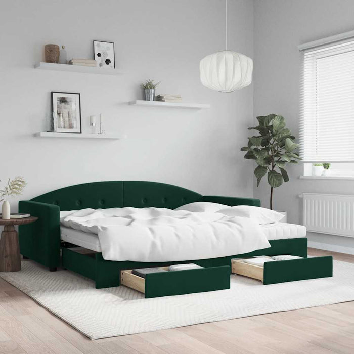 Pat de zi cu extensie și sertare verde închis 90x200 cm catifea - WALTI WALTI