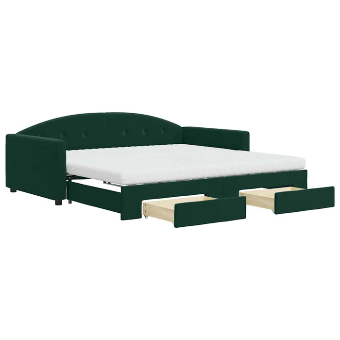 Pat de zi cu extensie și sertare verde închis 100x200cm catifea - WALTI WALTI