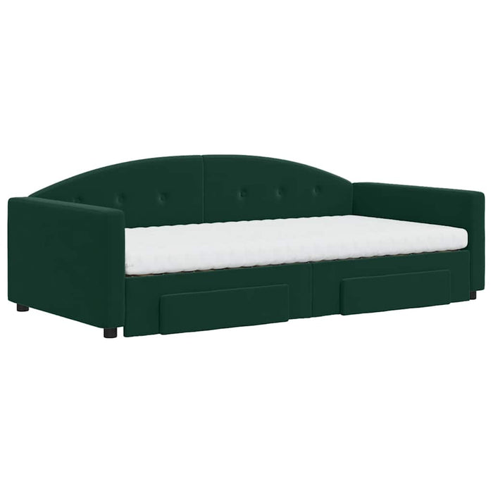 Pat de zi cu extensie și sertare verde închis 100x200cm catifea - WALTI WALTI