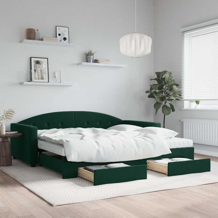 Pat de zi cu extensie și sertare verde închis 100x200cm catifea - WALTI WALTI