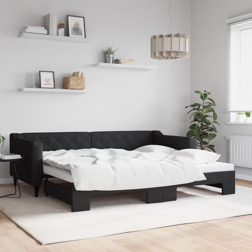 Pat de zi cu extensie, negru, 90x200 cm, textil - WALTI WALTI