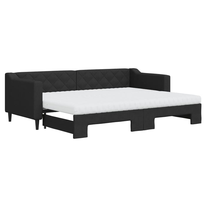 Pat de zi cu extensie și saltele, negru, 80x200 cm, textil - WALTI WALTI