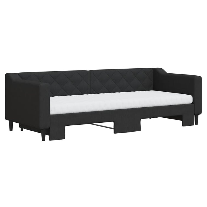 Pat de zi cu extensie și saltele, negru, 80x200 cm, textil - WALTI WALTI