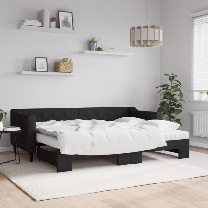 Pat de zi cu extensie și saltele, negru, 80x200 cm, textil - WALTI WALTI