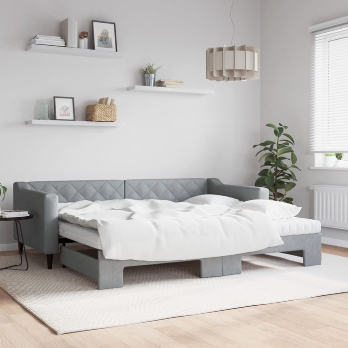 Pat de zi cu extensie și saltele, gri deschis 90x200 cm textil - WALTI WALTI