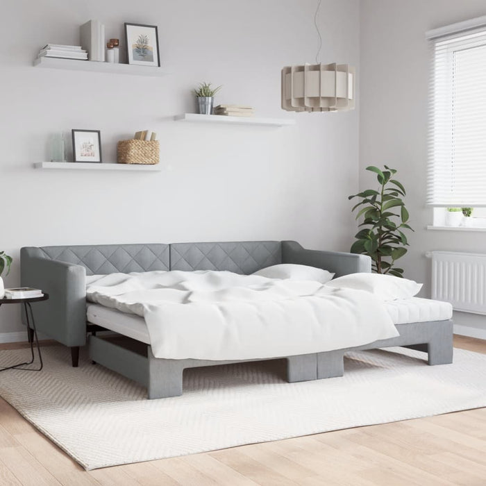 Pat de zi cu extensie și saltele, gri deschis 100x200 cm textil - WALTI WALTI