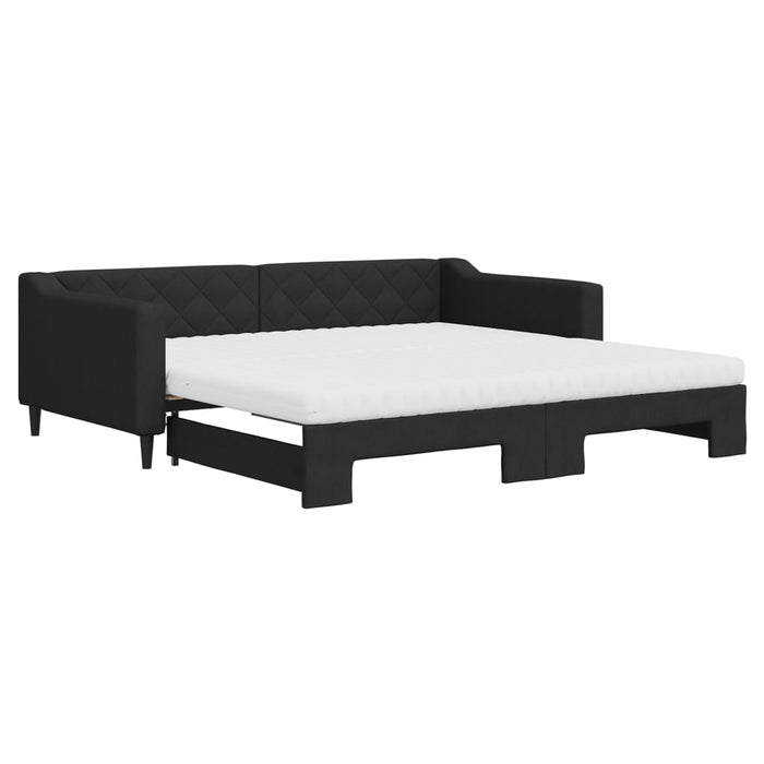 Pat de zi cu extensie și saltele, negru, 100x200 cm, textil - WALTI WALTI