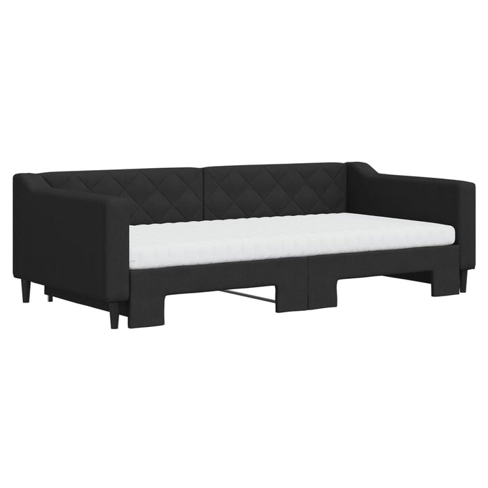 Pat de zi cu extensie și saltele, negru, 100x200 cm, textil - WALTI WALTI