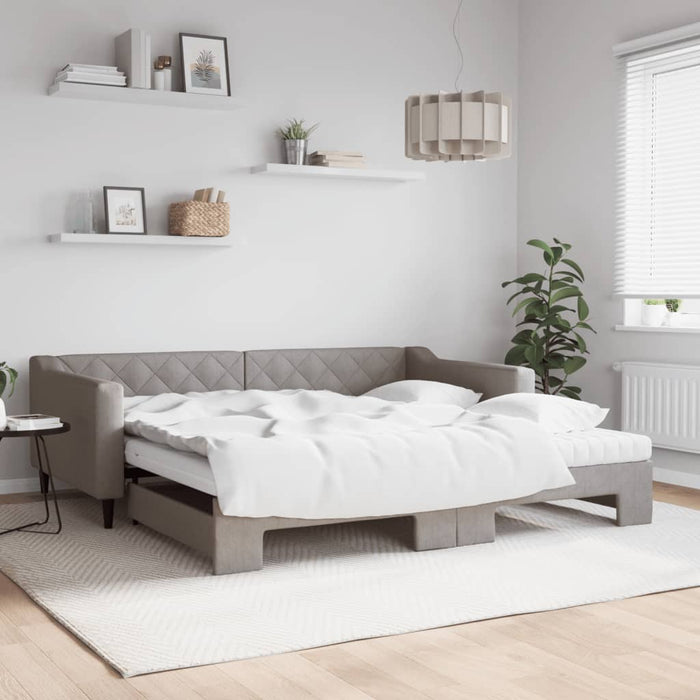 Pat de zi cu extensie și saltele, gri taupe, 100x200 cm, textil - WALTI WALTI