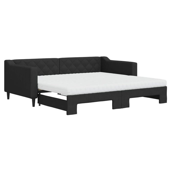 Pat de zi cu extensie și saltele, negru, 90x190 cm, textil - WALTI WALTI
