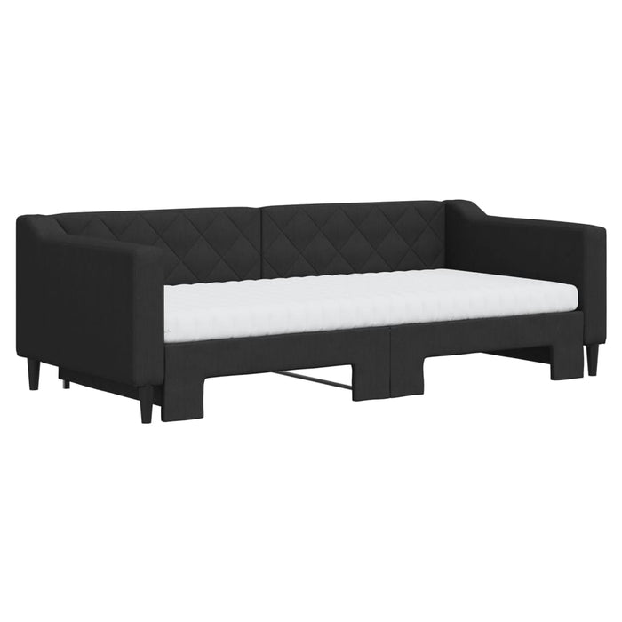 Pat de zi cu extensie și saltele, negru, 90x190 cm, textil - WALTI WALTI