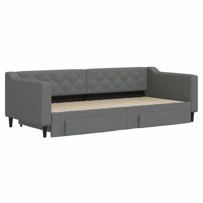 Pat de zi cu extensie și sertare, gri închis, 90x200 cm textil - WALTI WALTI