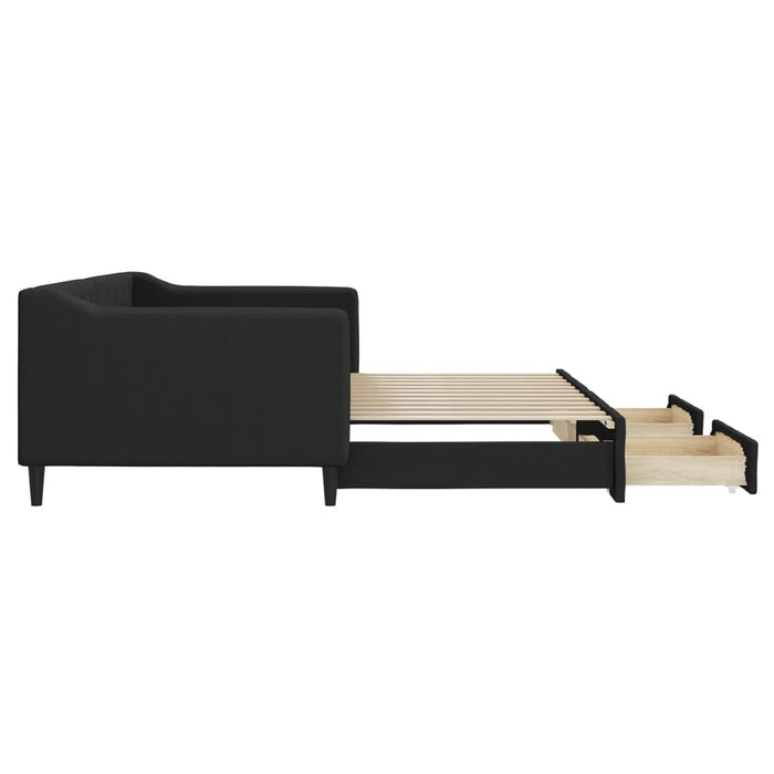 Pat de zi cu extensie și sertare, negru, 90x200 cm, textil - WALTI WALTI