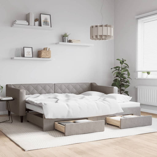 Pat de zi cu extensie și sertare, gri taupe, 90x200 cm, textil - WALTI WALTI