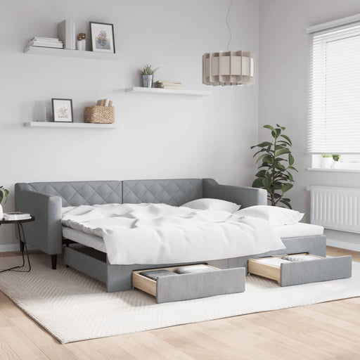 Pat de zi cu extensie și sertare, gri deschis 100x200 cm textil - WALTI WALTI
