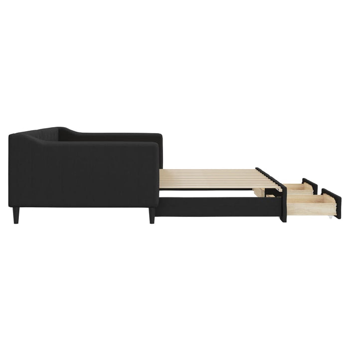 Pat de zi cu extensie și sertare, negru, 100x200 cm, textil - WALTI WALTI