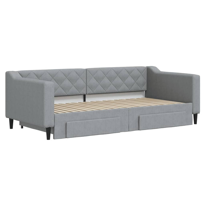 Pat de zi cu extensie și sertare, gri deschis, 90x190cm, textil - WALTI WALTI