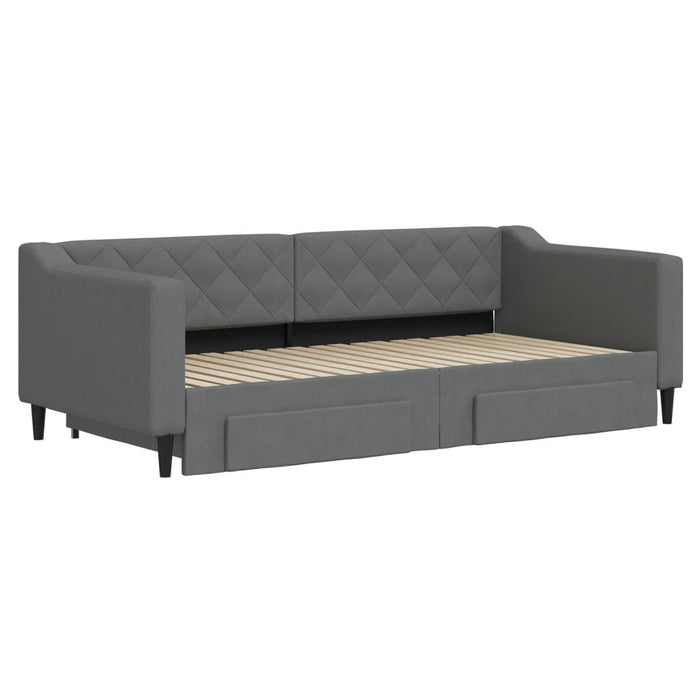 Pat de zi cu extensie și sertare, gri închis, 90x190cm, textil - WALTI WALTI