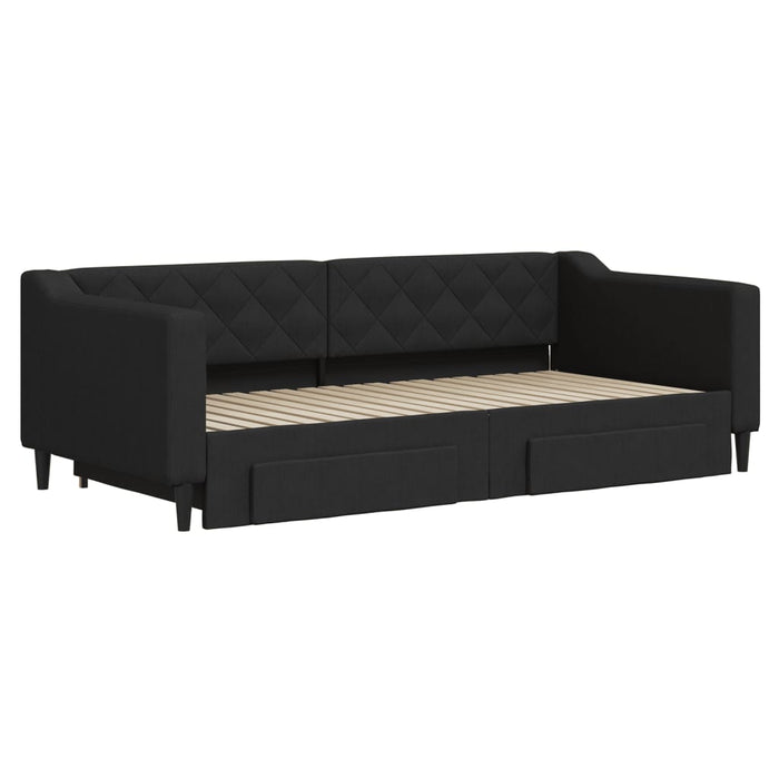 Pat de zi cu extensie și sertare, negru, 90x190cm, textil - WALTI WALTI