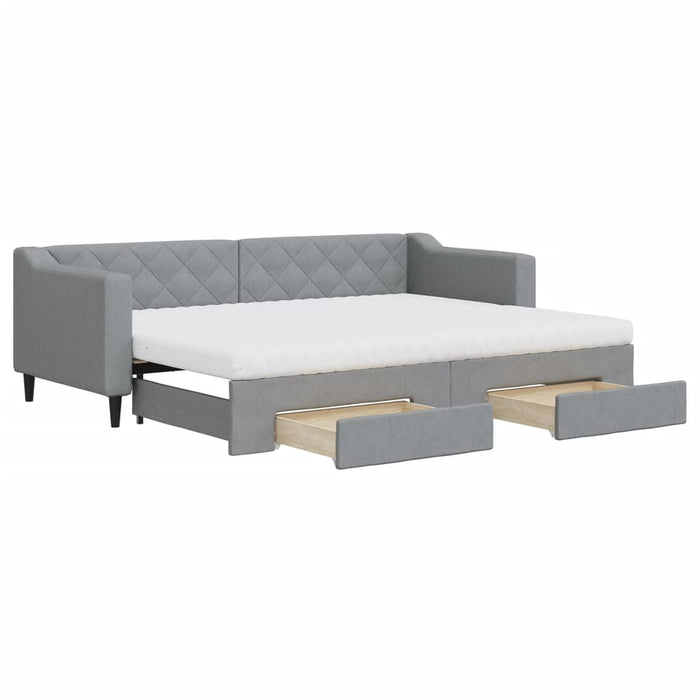 Pat de zi cu extensie și sertare, gri deschis, 80x200 cm textil - WALTI WALTI