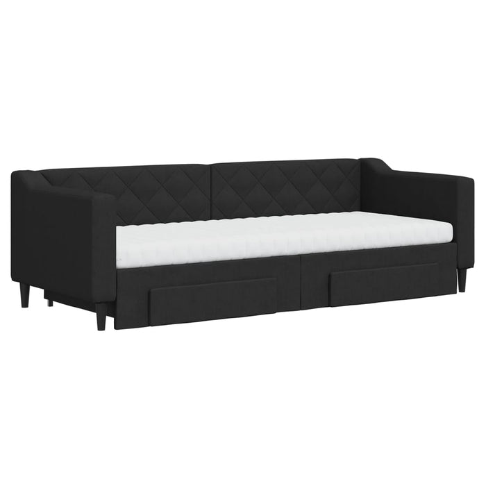 Pat de zi cu extensie și sertare, negru, 80x200 cm, textil - WALTI WALTI