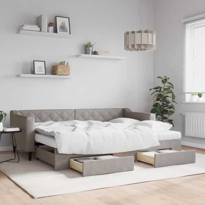Pat de zi cu extensie și sertare, gri taupe, 80x200 cm, textil - WALTI WALTI