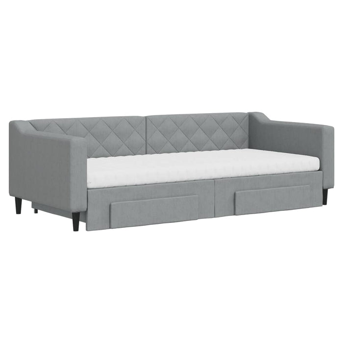 Pat de zi cu extensie și sertare, gri deschis, 90x200 cm textil - WALTI WALTI