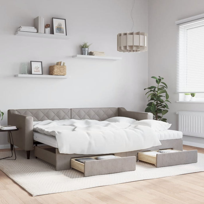Pat de zi cu extensie și sertare, gri taupe, 90x200 cm, textil - WALTI WALTI