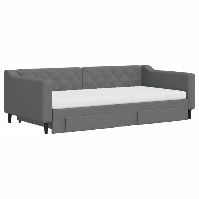 Pat de zi cu extensie și sertare, gri închis, 100x200 cm textil - WALTI WALTI