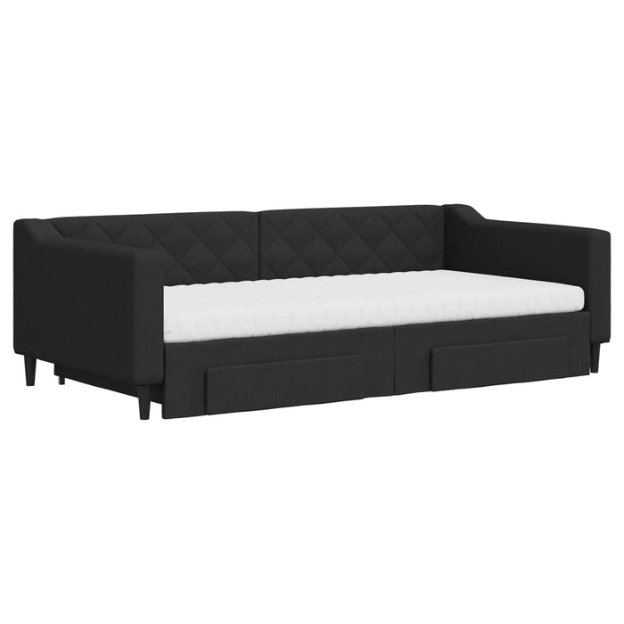Pat de zi cu extensie și sertare, negru, 100x200 cm, textil - WALTI WALTI