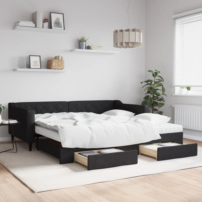 Pat de zi cu extensie și sertare, negru, 100x200 cm, textil - WALTI WALTI