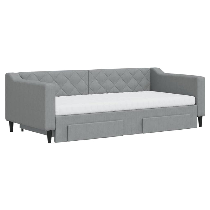 Pat de zi cu extensie și sertare, gri deschis, 90x190cm, textil - WALTI WALTI