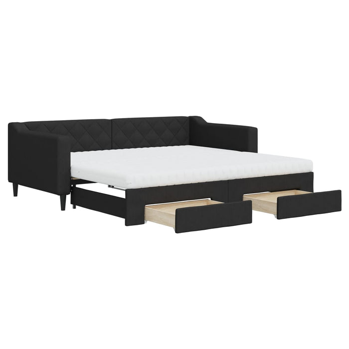 Pat de zi cu extensie și sertare, negru, 90x190cm, textil - WALTI WALTI