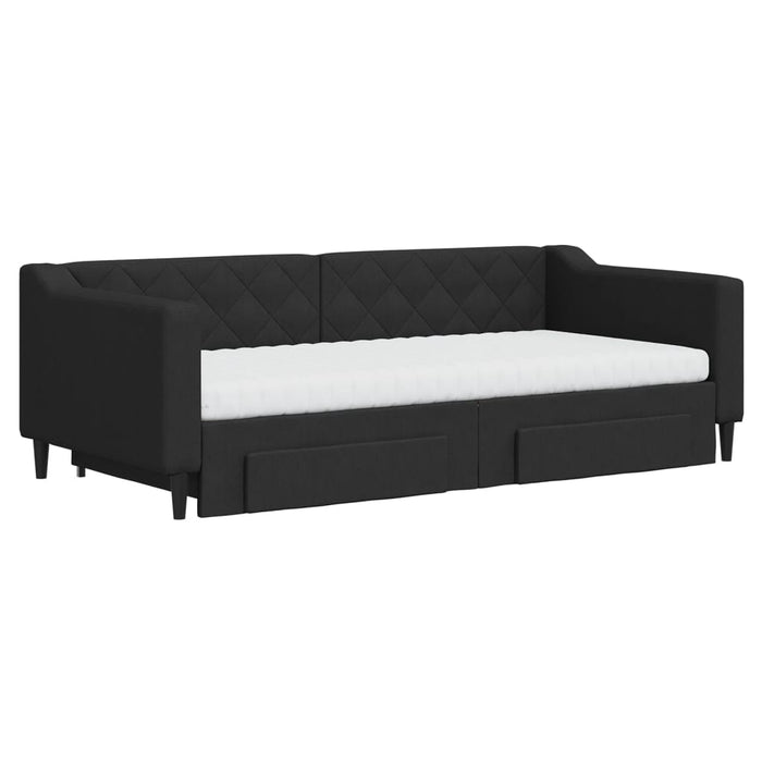 Pat de zi cu extensie și sertare, negru, 90x190cm, textil - WALTI WALTI