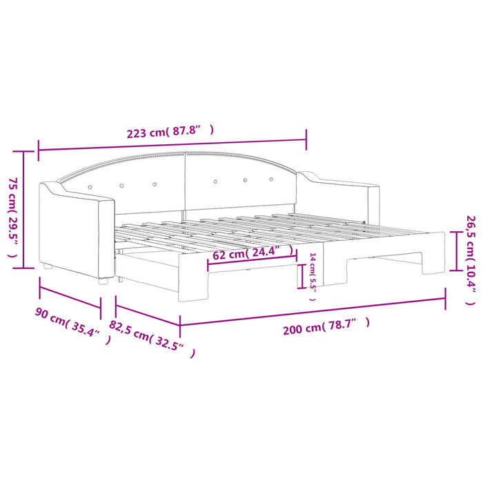 Pat de zi cu extensie, negru, 80x200 cm, textil - WALTI WALTI