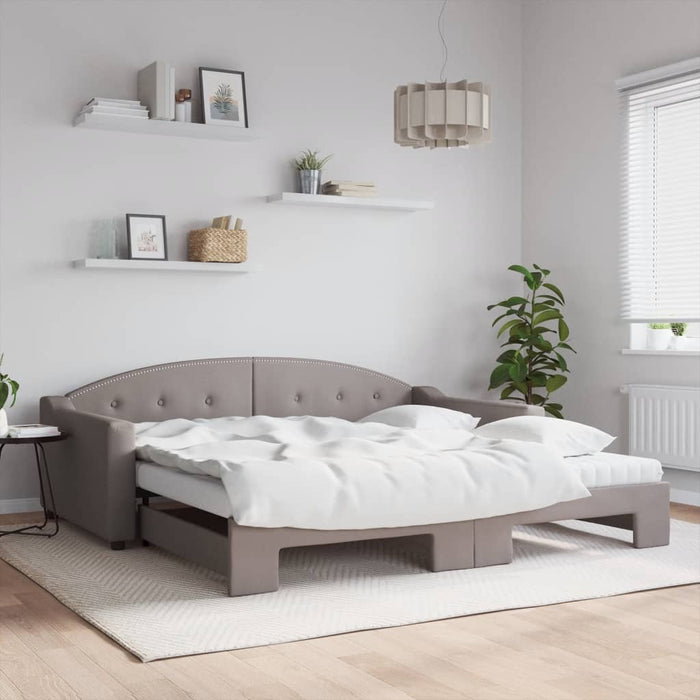 Pat de zi cu extensie și saltele, gri taupe, 100x200 cm, textil - WALTI WALTI