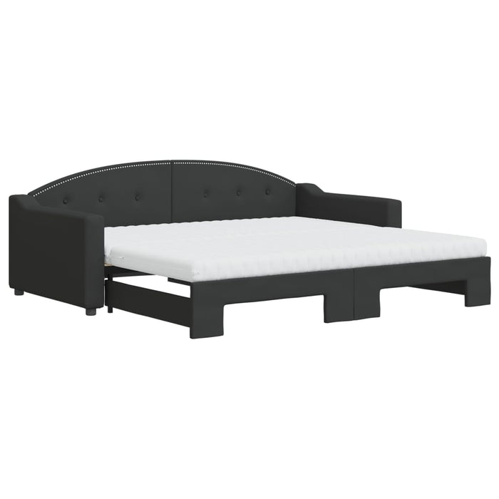 Pat de zi cu extensie și saltele, negru, 90x190 cm, textil - WALTI WALTI